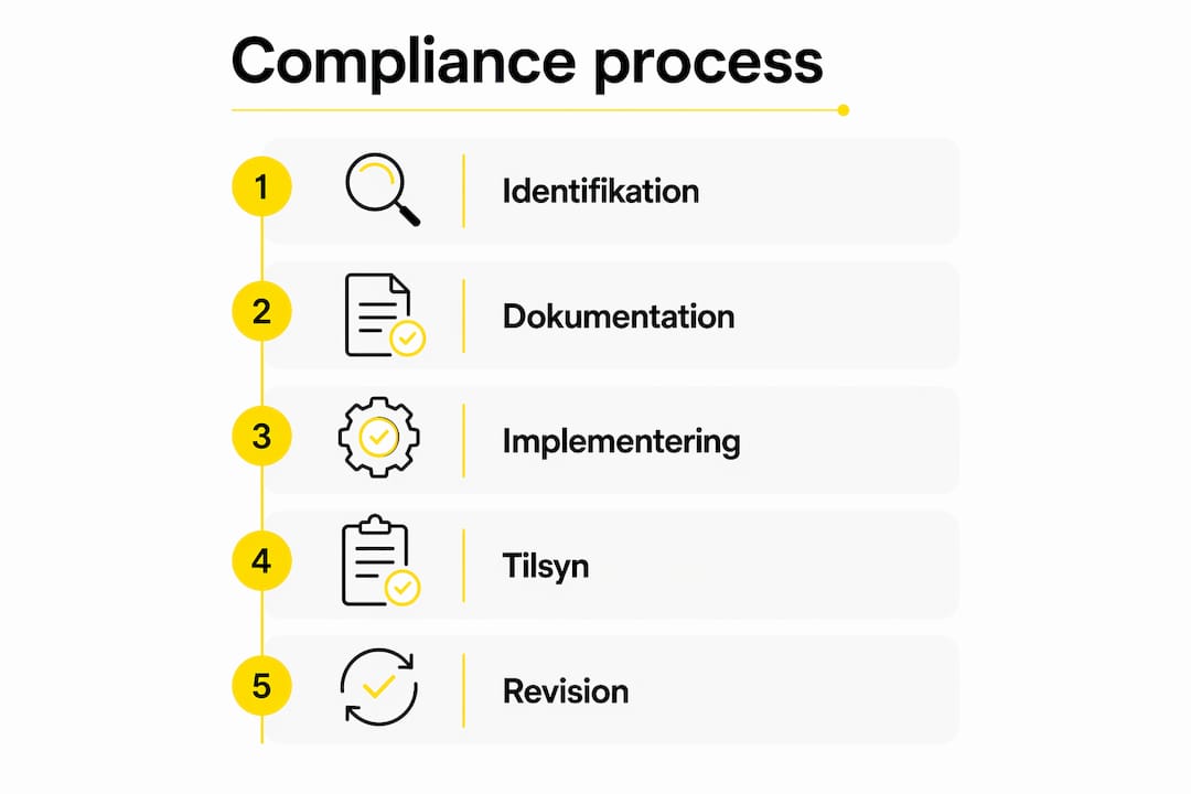 Grafisk oversigt over de forskellige trin i compliance-processen