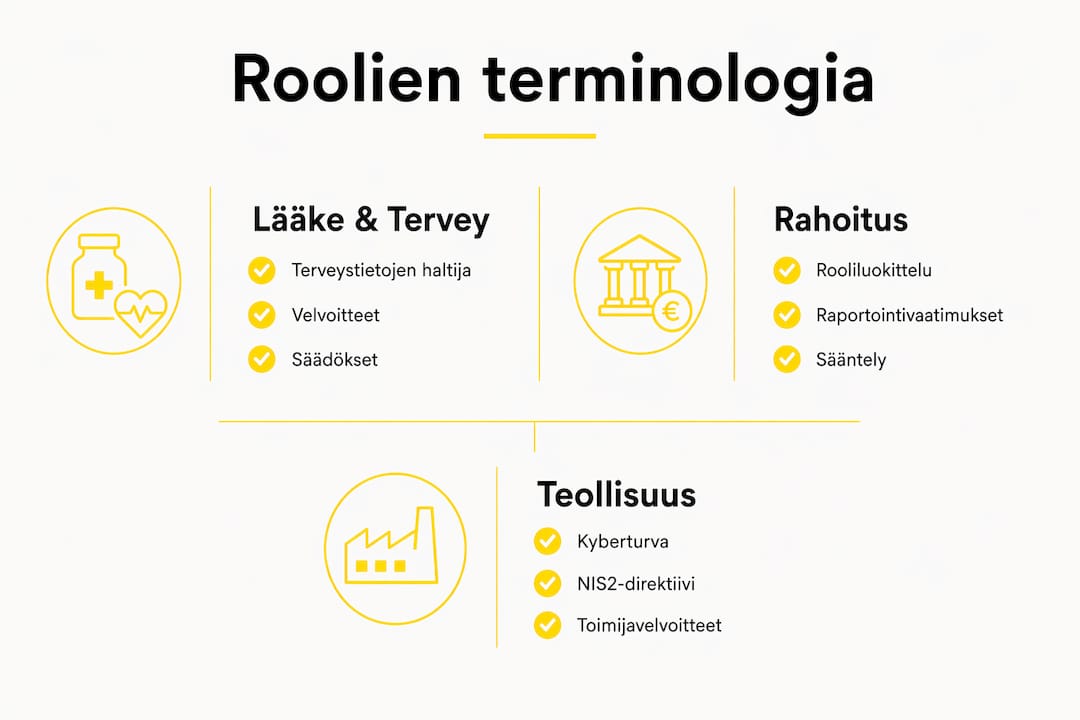 Infografiikka havainnollistaa, miten eri toimialoilla käytettyjä roolinimityksiä vertaillaan keskenään.
