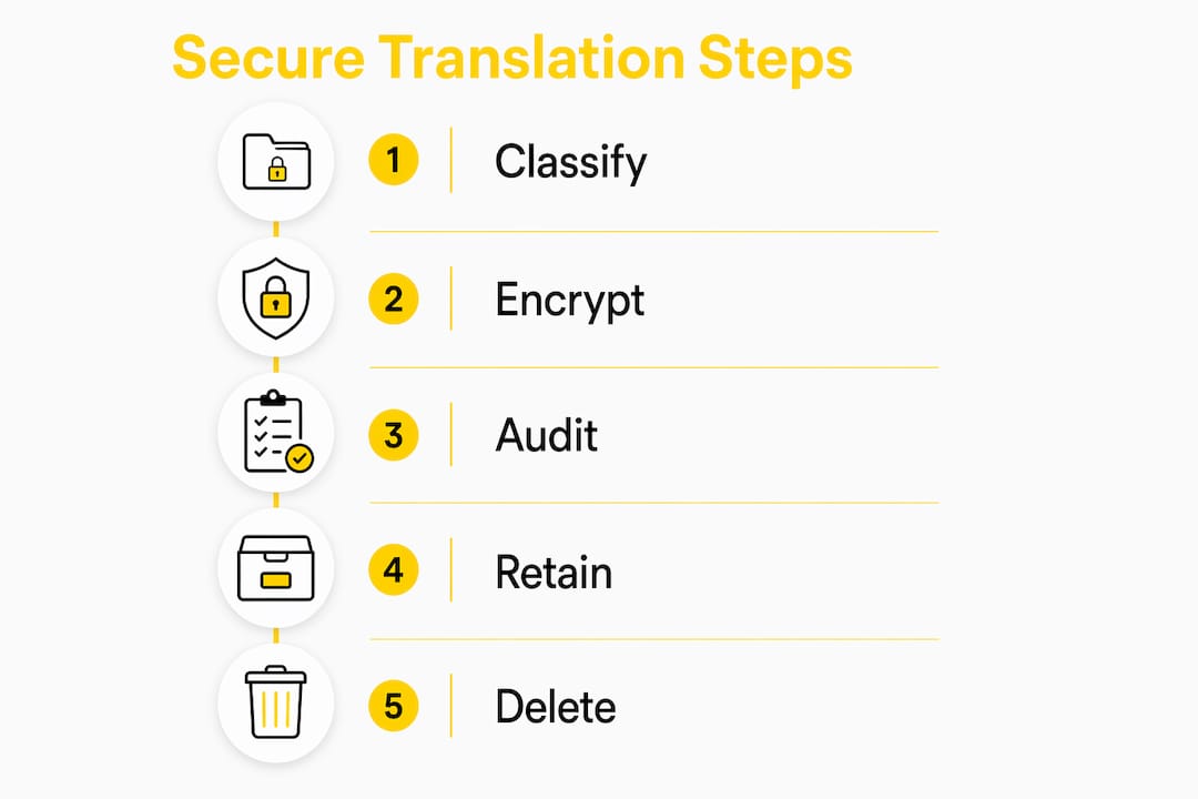 Infographic illustrating secure translation data steps