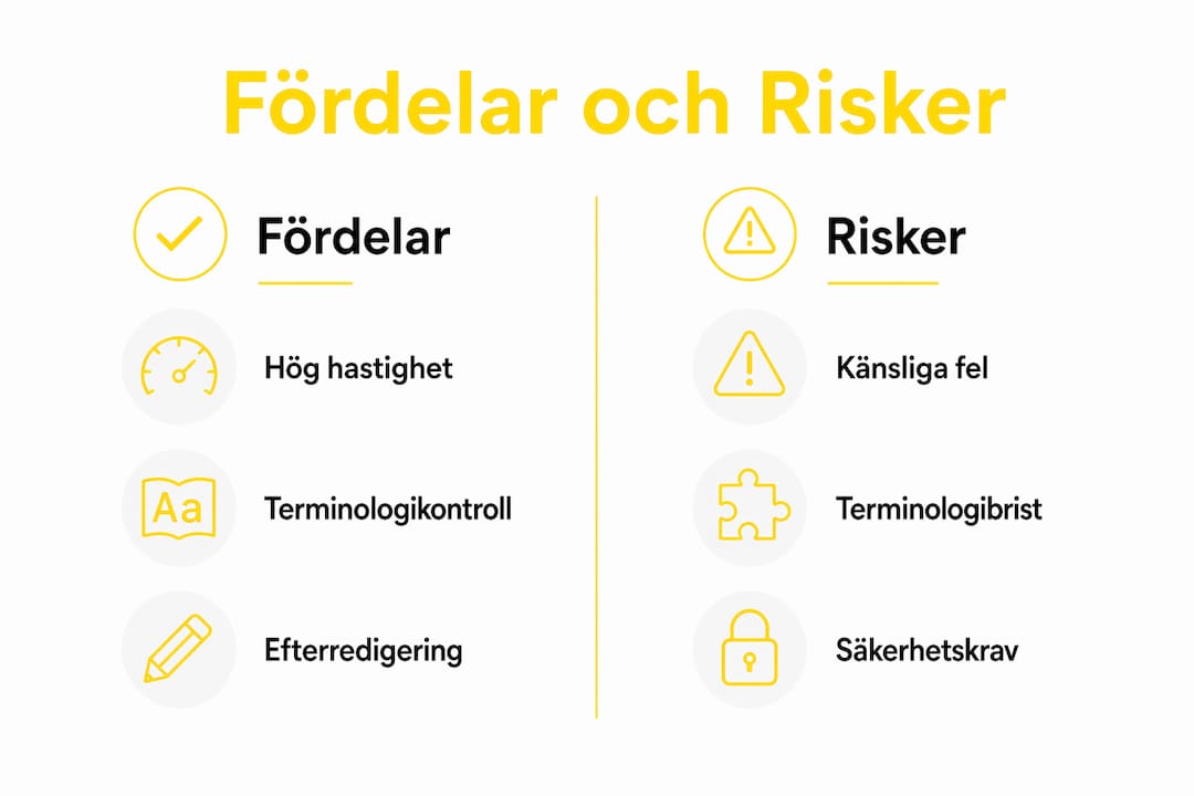 En infografik som belyser både möjligheter och utmaningar med maskinell översättning