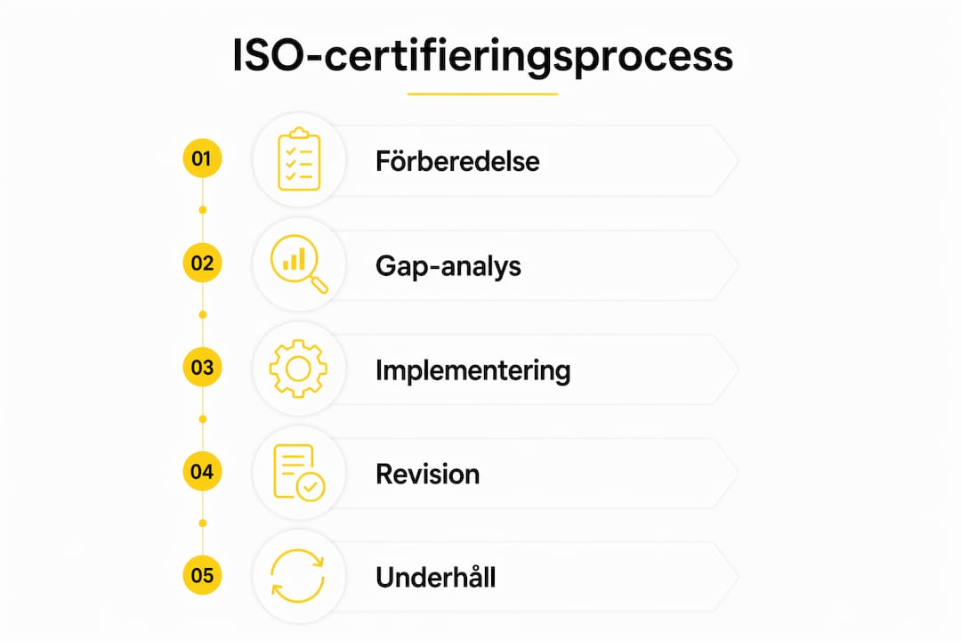 Grafisk översikt över hur ISO-certifiering går till, steg för steg