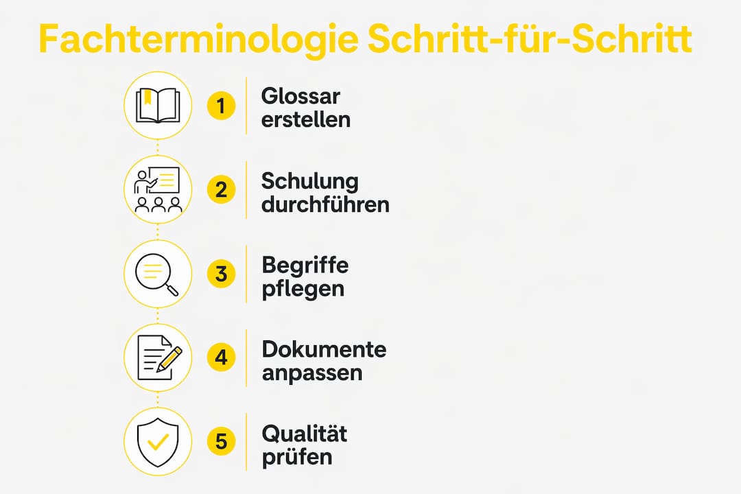 Übersichtsgrafik: Schritt-für-Schritt-Anleitung zur Erstellung und Anwendung von Fachbegriffen