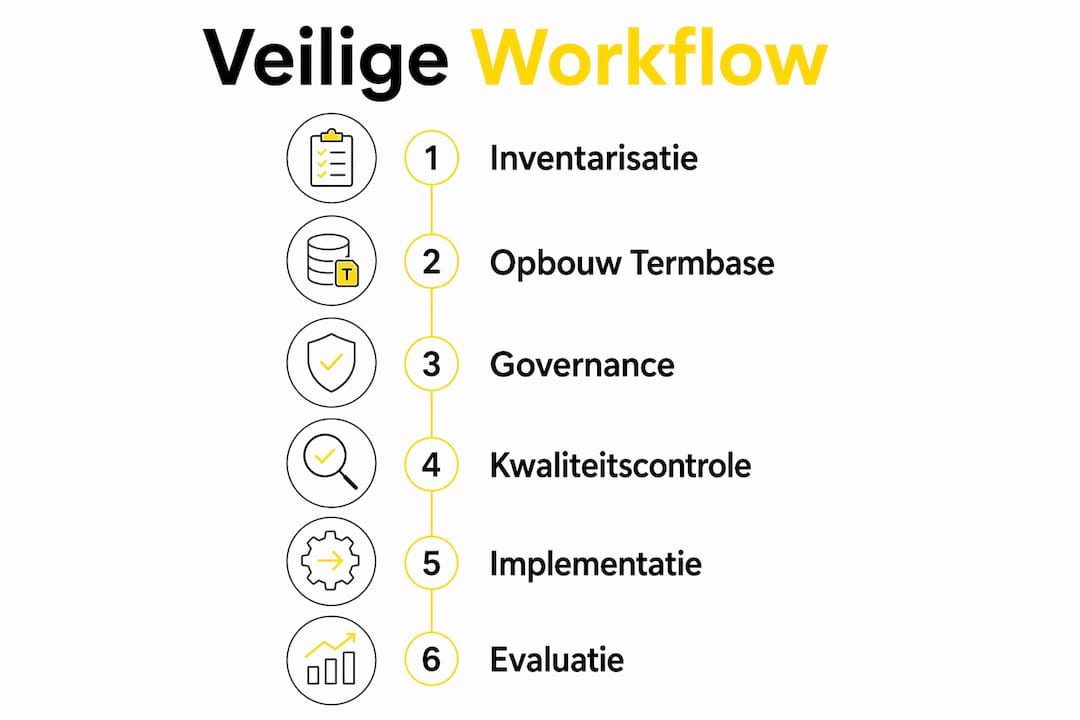 Infographic: zo verloopt een veilige workflow voor terminologiebeheer, stap voor stap