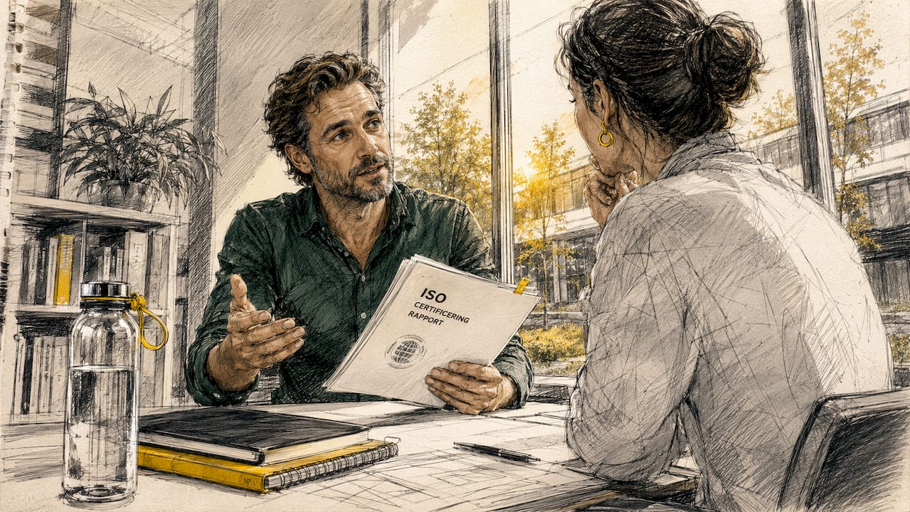 Technisch expert stelt ISO-rapport op op kantoor