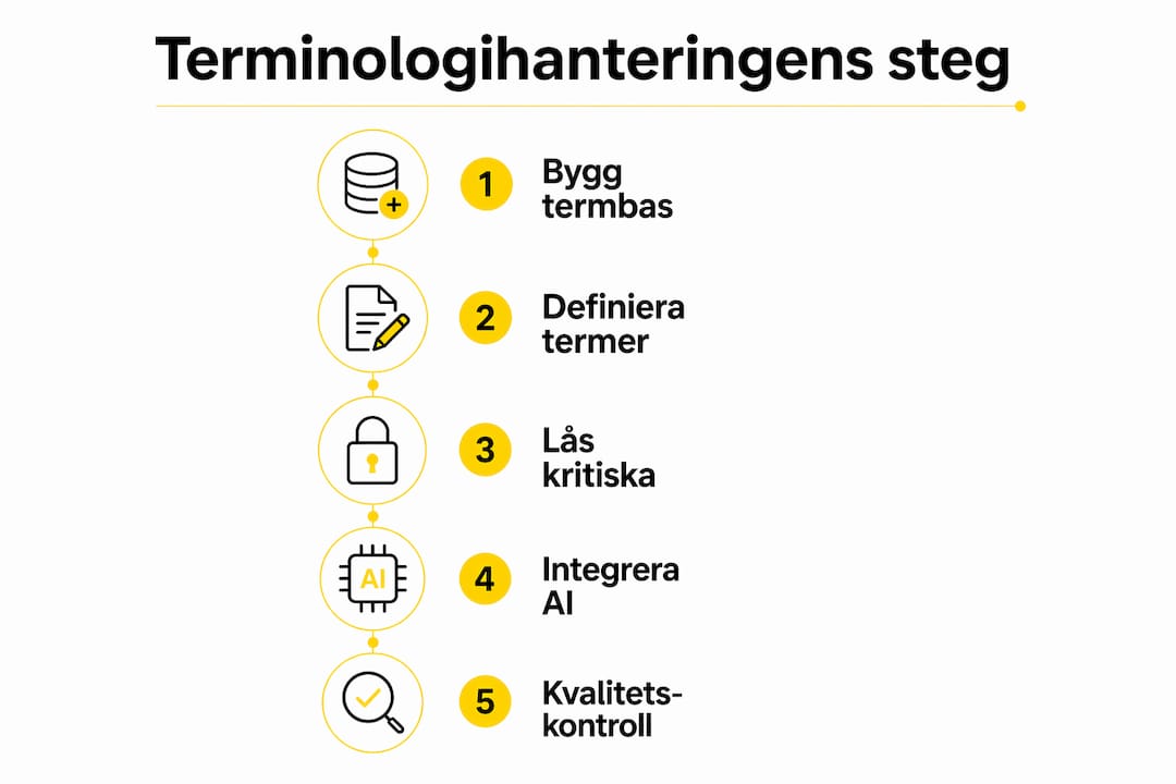 En överskådlig infografik som guidar dig genom de fem viktigaste stegen för att hantera termer på ett effektivt sätt.