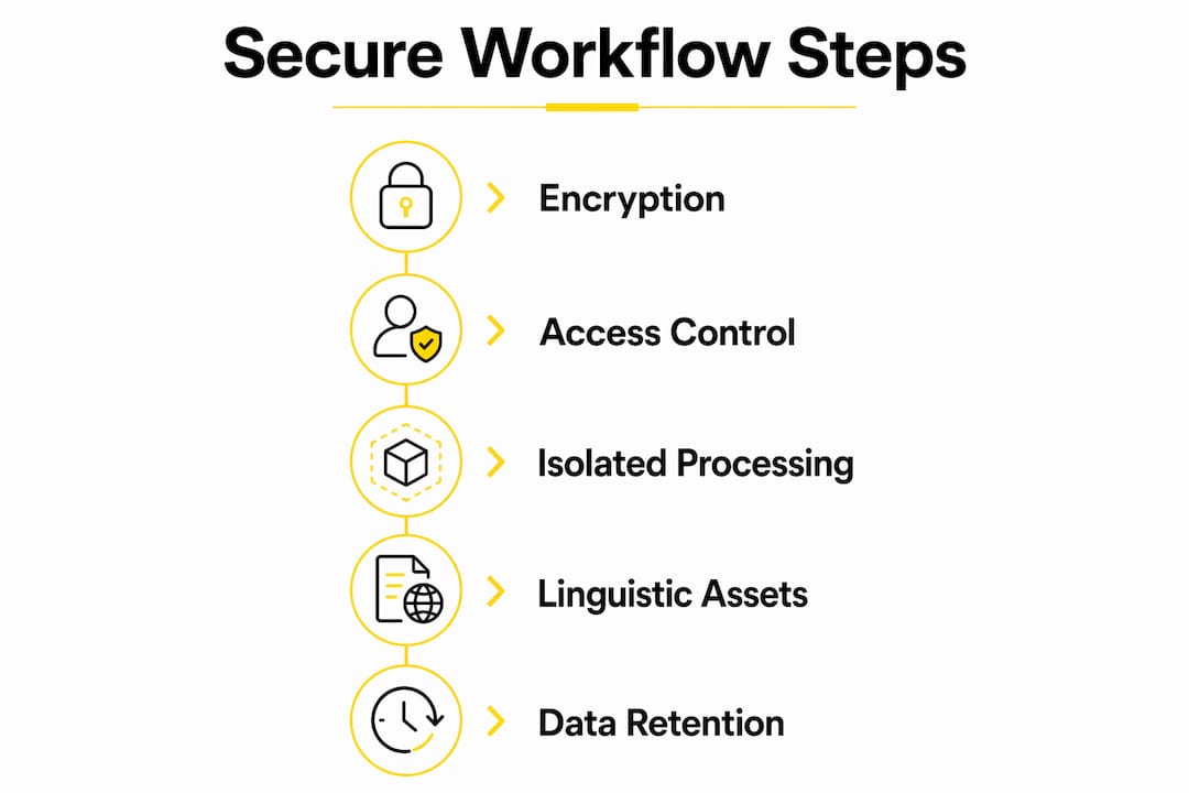 Infographic showing core components of secure translation workflows
