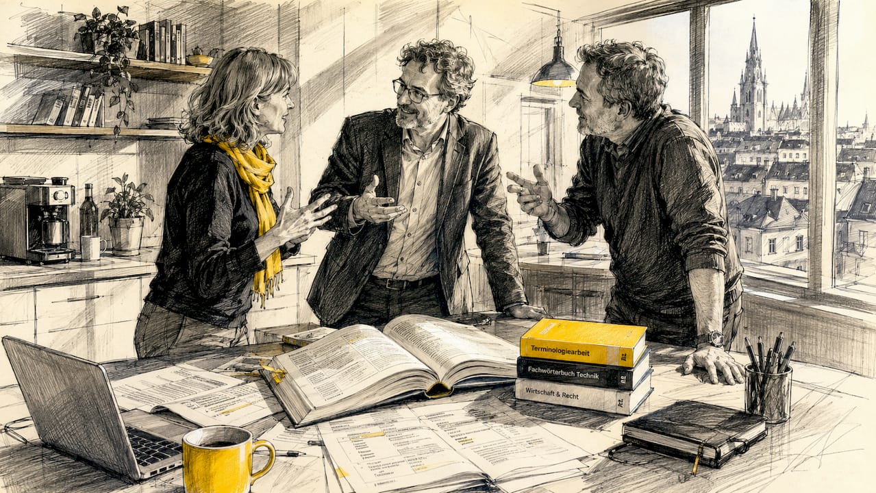 Arbeitsumfeld mit Fokus auf die Besprechung der Terminologiedatenbank