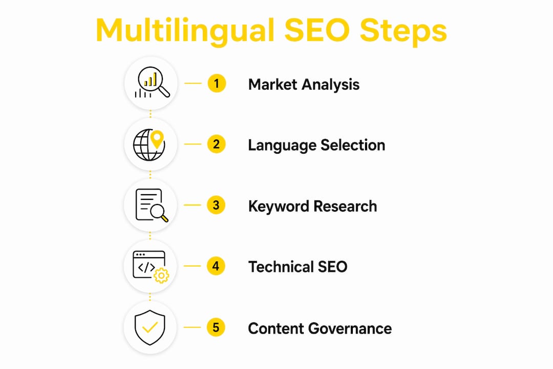 Infographic illustrating multilingual SEO planning steps