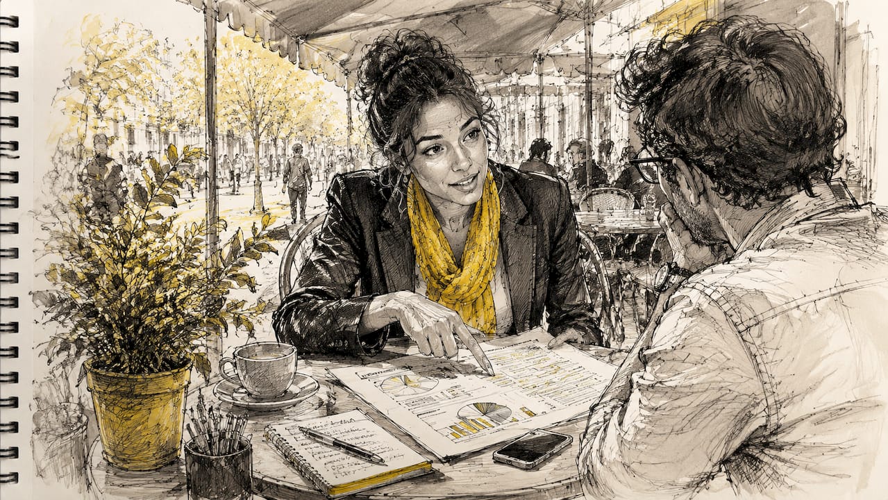 SEO strategist discussing multilingual SEO outdoors