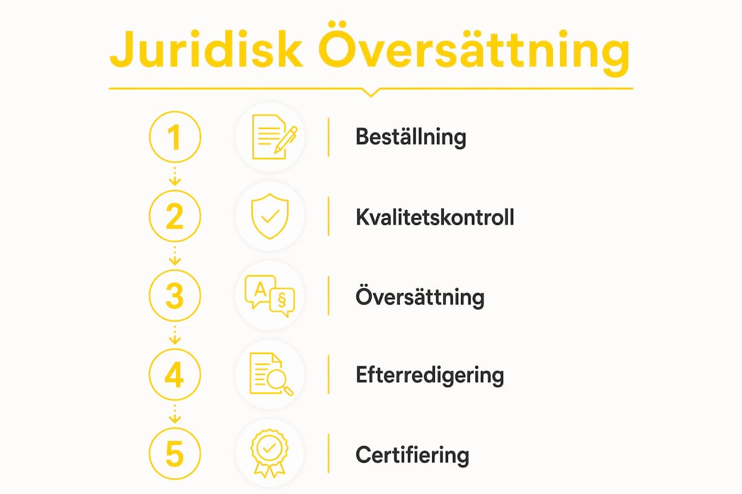 Illustration som ger en överskådlig bild av hur en juridisk översättning går till, steg för steg