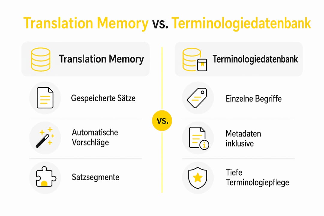 Infografik: Translation-Memory-System vs. Terminologiedatenbank – Ein Überblick im Vergleich