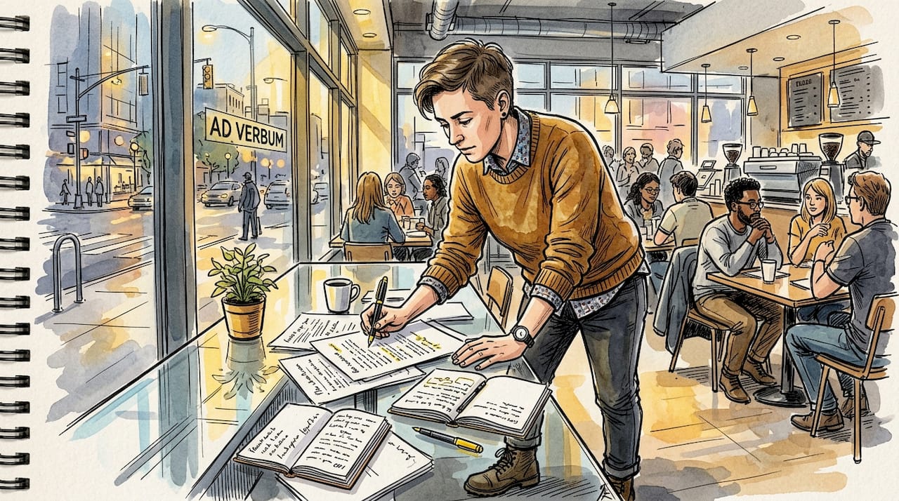 Linguist reviewing printed translation errors at desk