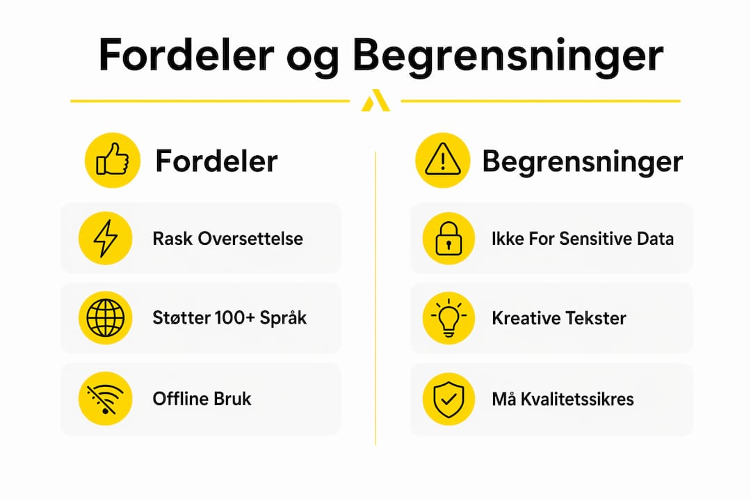 En infografikk som viser både styrker og svakheter ved å bruke Bing Translator