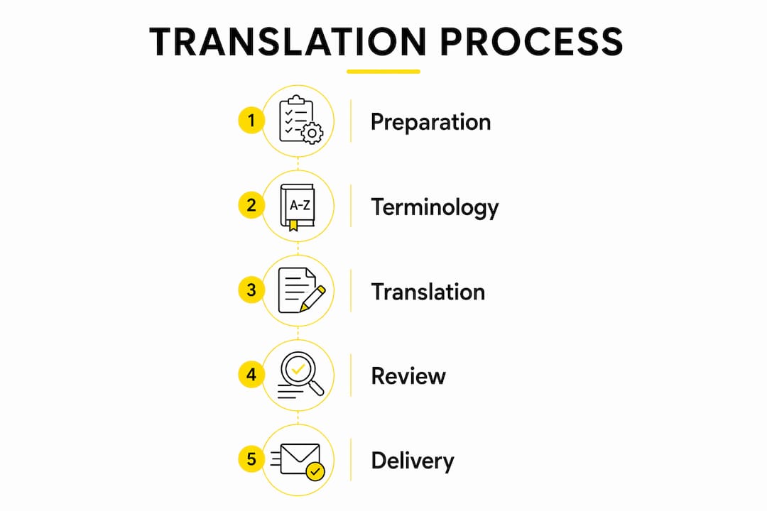 Infographic illustrating translation process steps