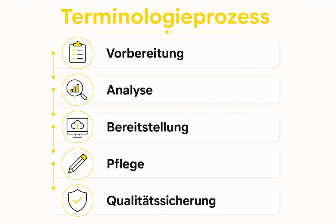 Die Infografik veranschaulicht die einzelnen Schritte im Terminologie-Management.