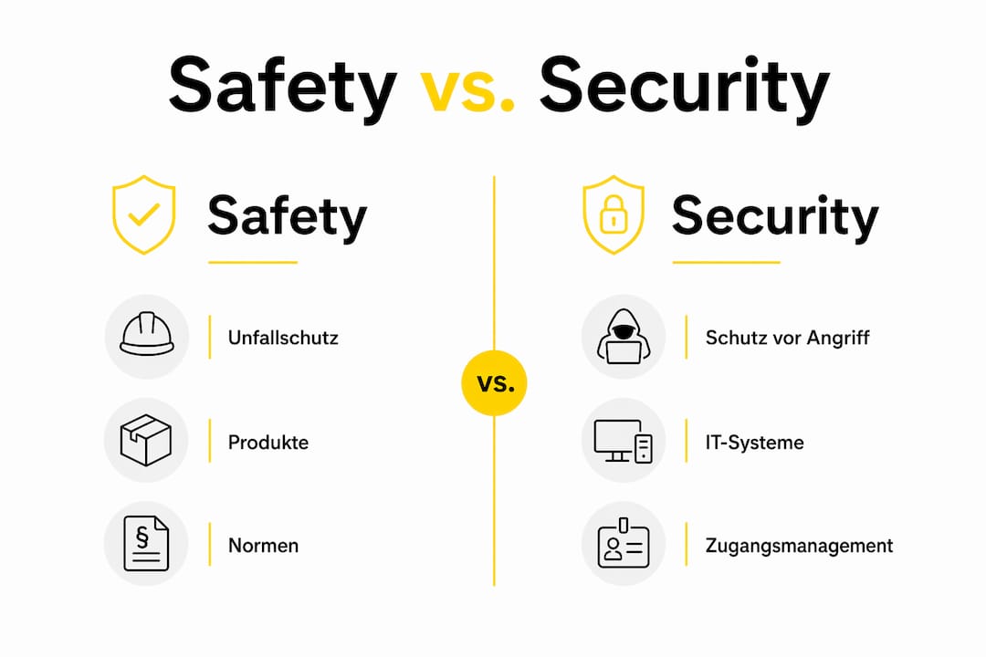Gegenüberstellung: Safety vs. Security – Infografik zum Vergleich der beiden Konzepte