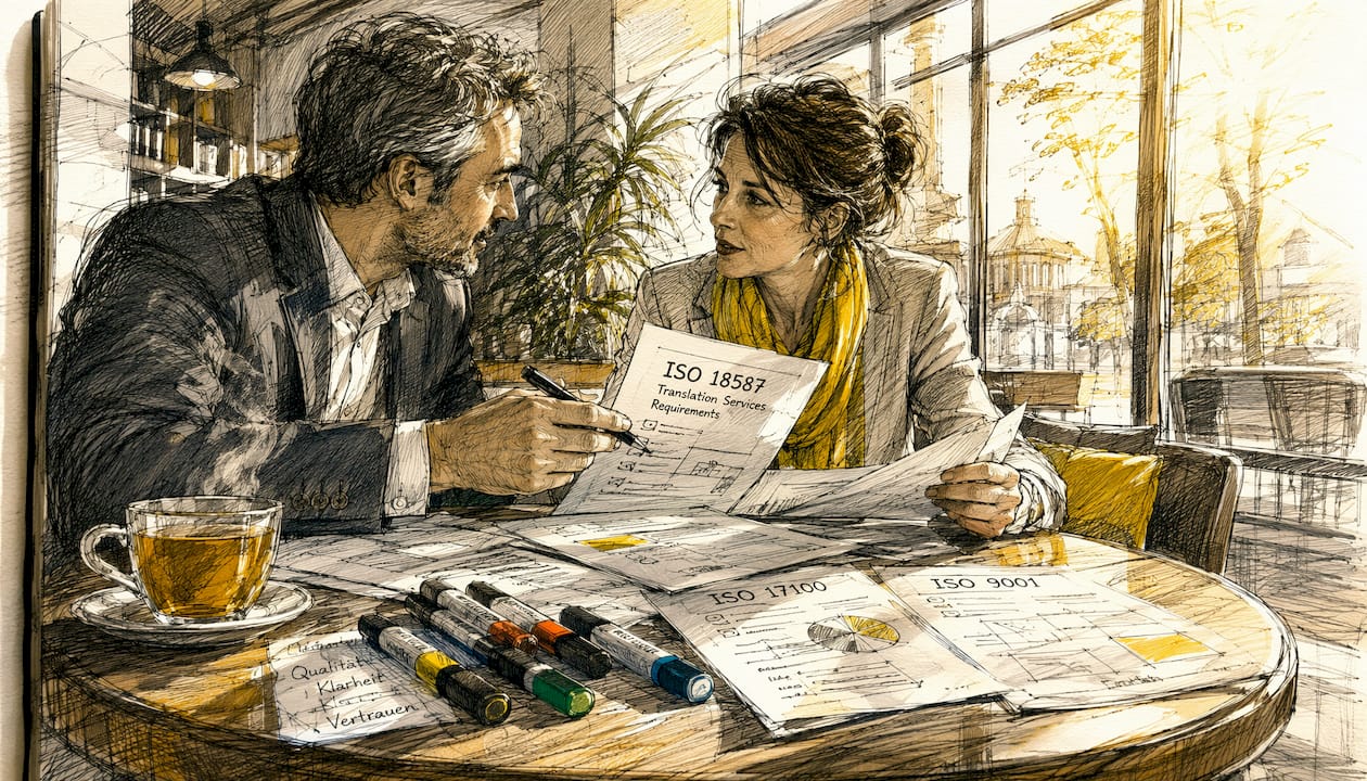 Im Meeting tauschen sich die Kollegen über die ISO 18587 Norm aus.
