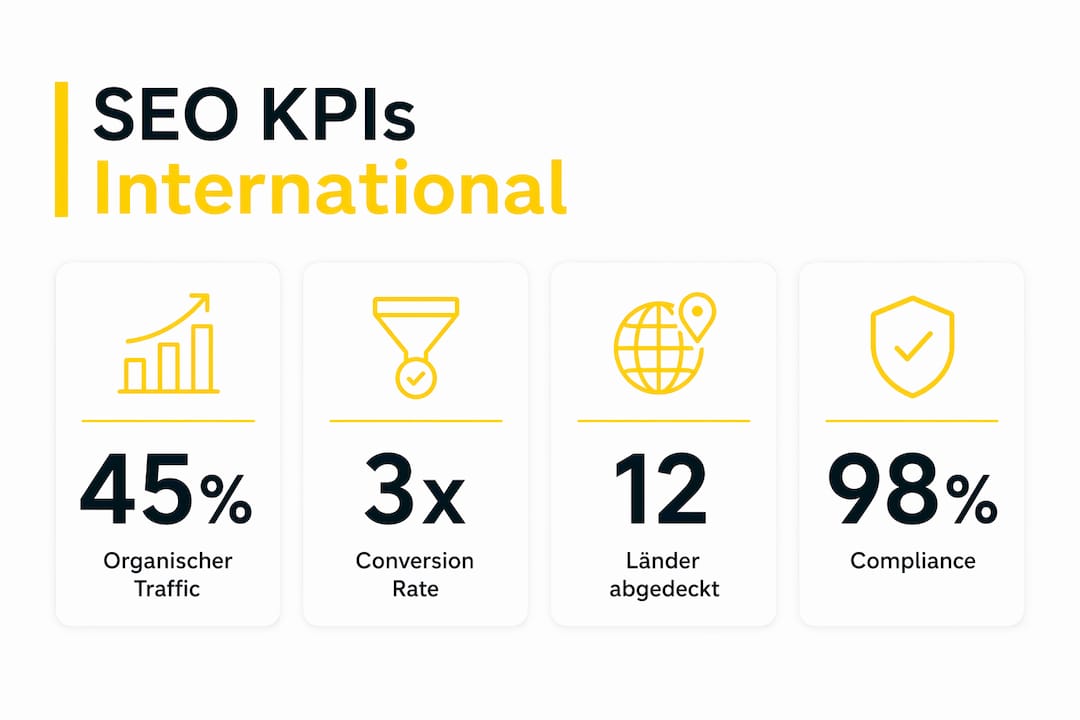 Übersichtsgrafik mit internationalen SEO-Kennzahlen und aktuellen Statistiken