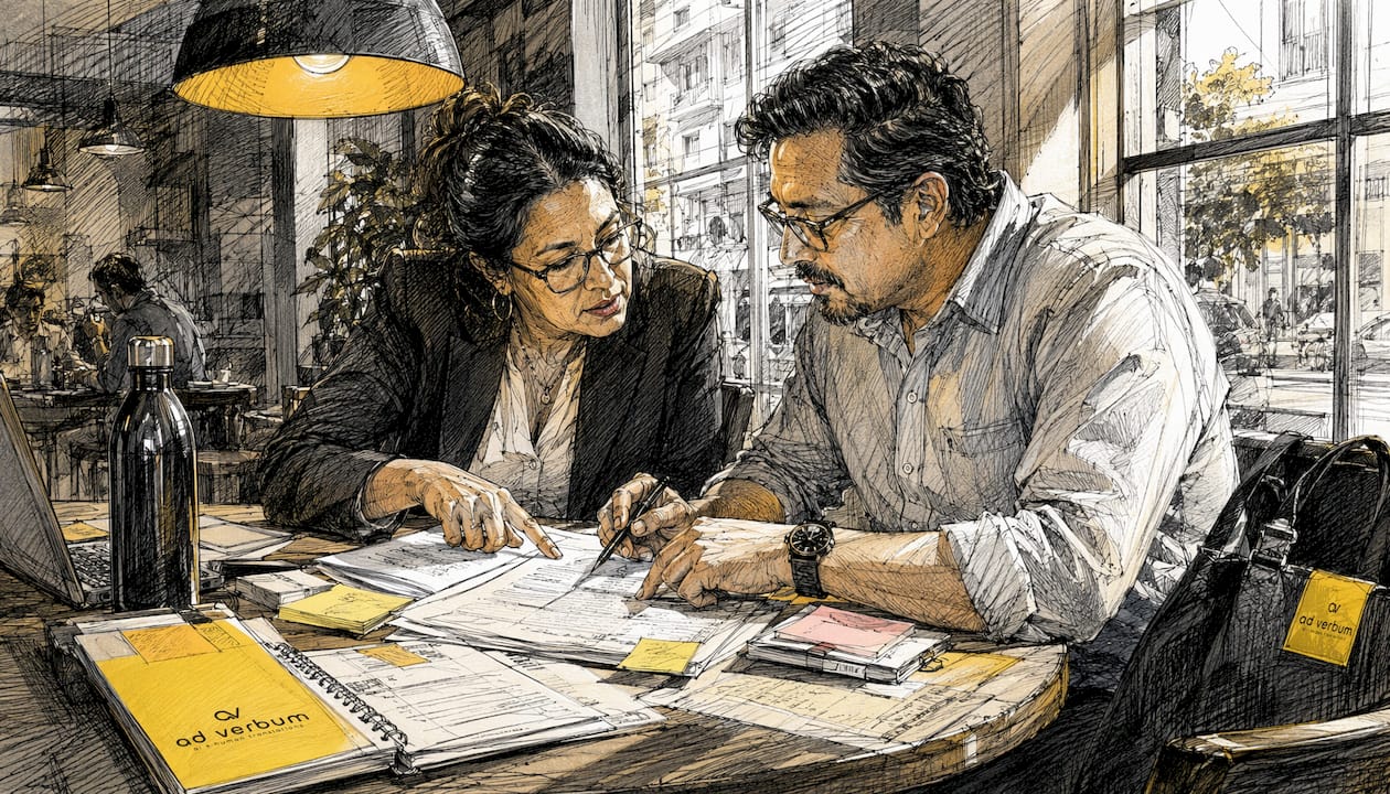 Professionals collaborating on clinical trial documents
