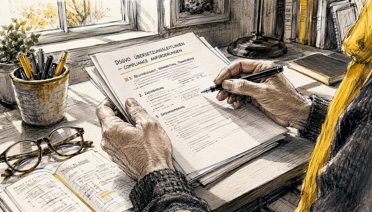 Detailaufnahme von Händen, die eine Checkliste zur DSGVO prüfen