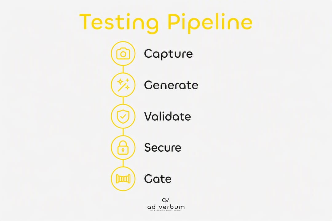 Infographic illustrating five-step API testing pipeline