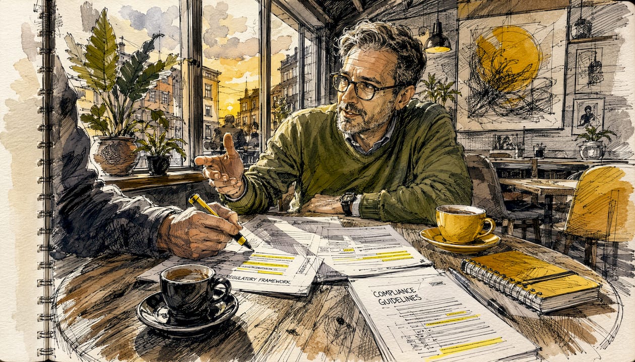 Ein Mitarbeiter sitzt im Büro und markiert wichtige Passagen in behördlichen Unterlagen.