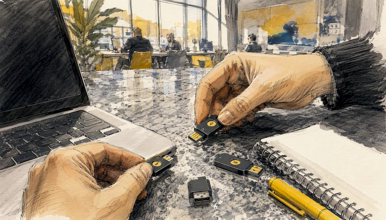 Hands using security key for data access