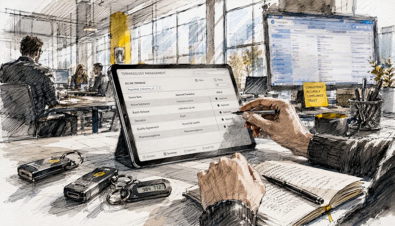 Hands adjusting terminology management dashboard