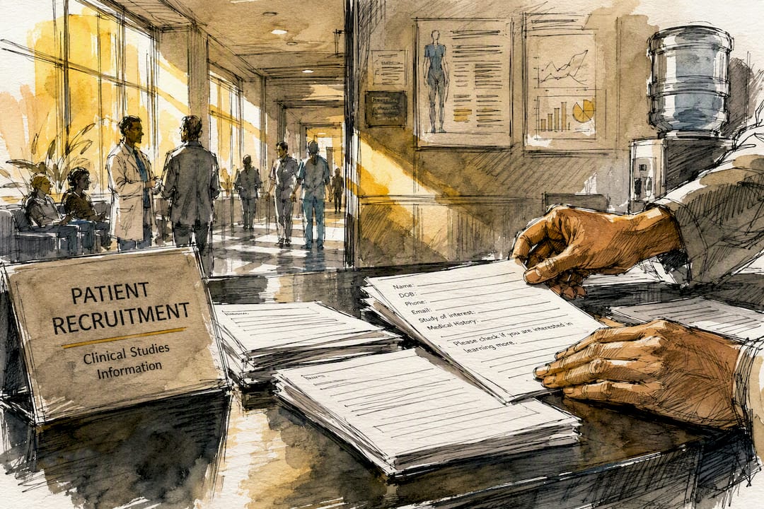 Hands sorting patient profile cards in clinic