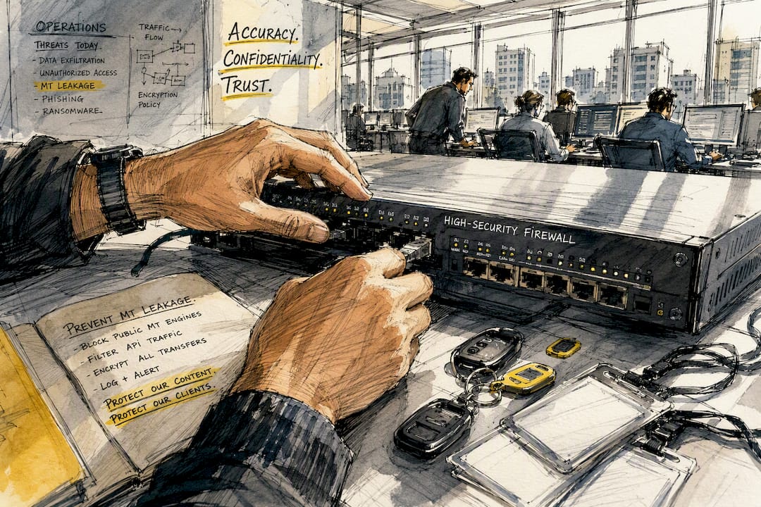 Hands adjusting network firewall device in dark room