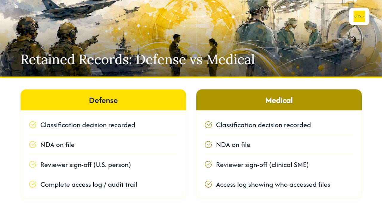 Diagram comparing key required records for export controlled translation