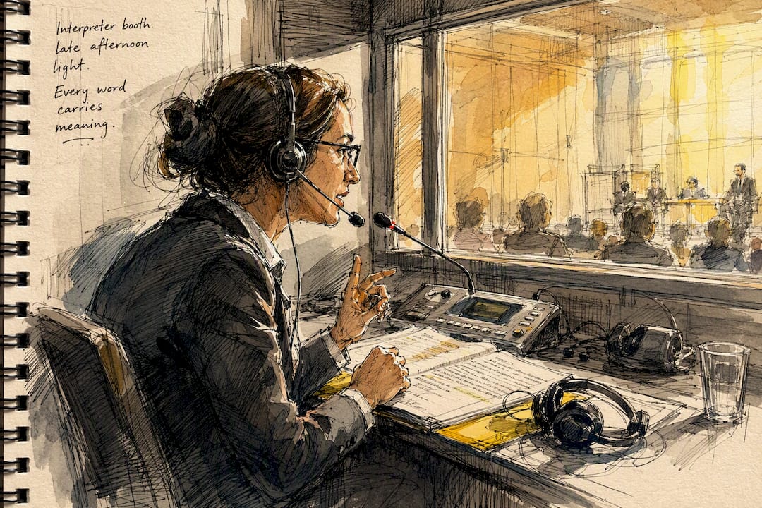Interpreter speaking live in booth