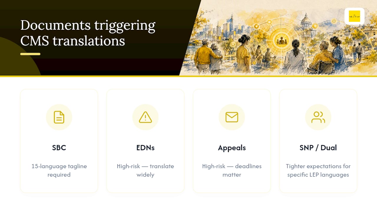 CMS document categories and translation risk tiers