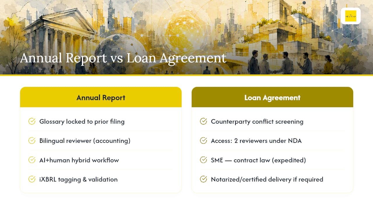 Two Examples: An Annual Report and a Loan Agreement — overview diagram