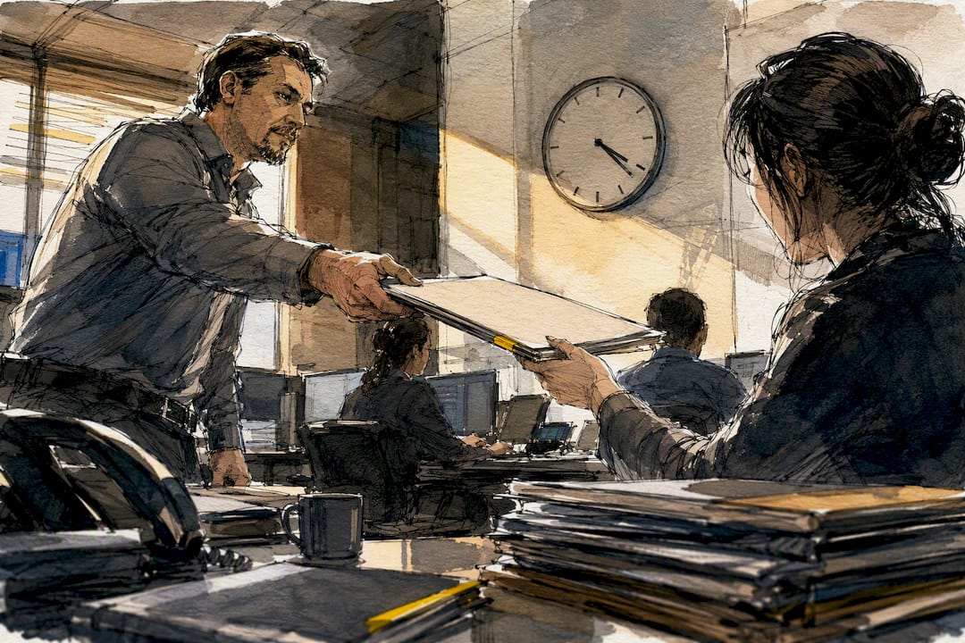 Compliance team handing off translation files