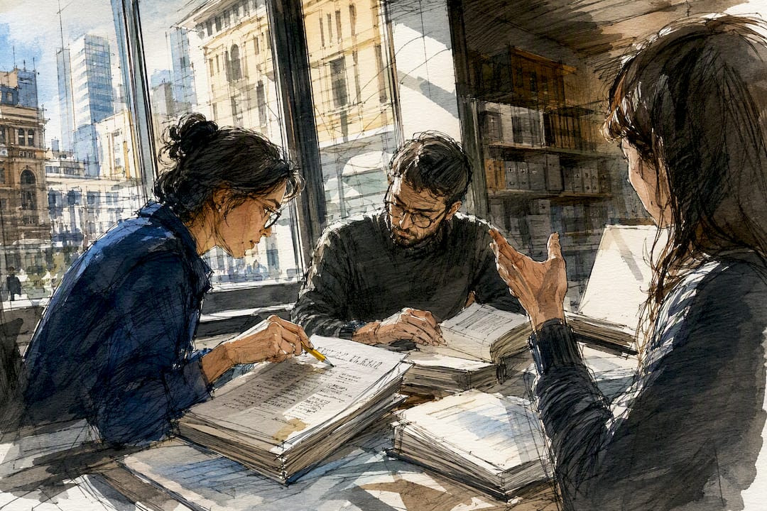 Researchers comparing document context during translation review