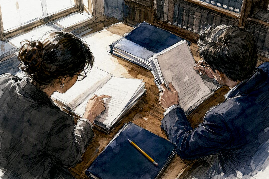 Legal reviewers comparing bilingual contract clauses