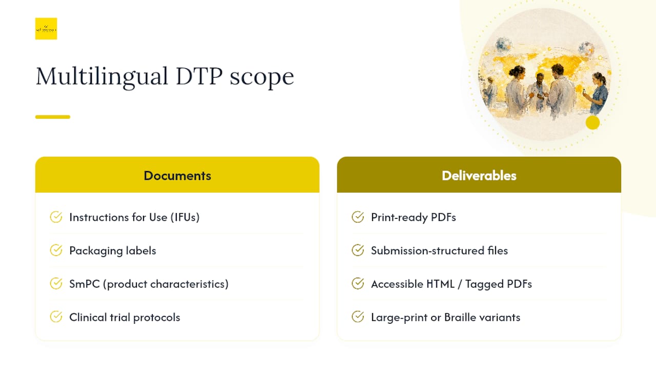 What Is Multilingual DTP in a Regulated Context? — overview diagram