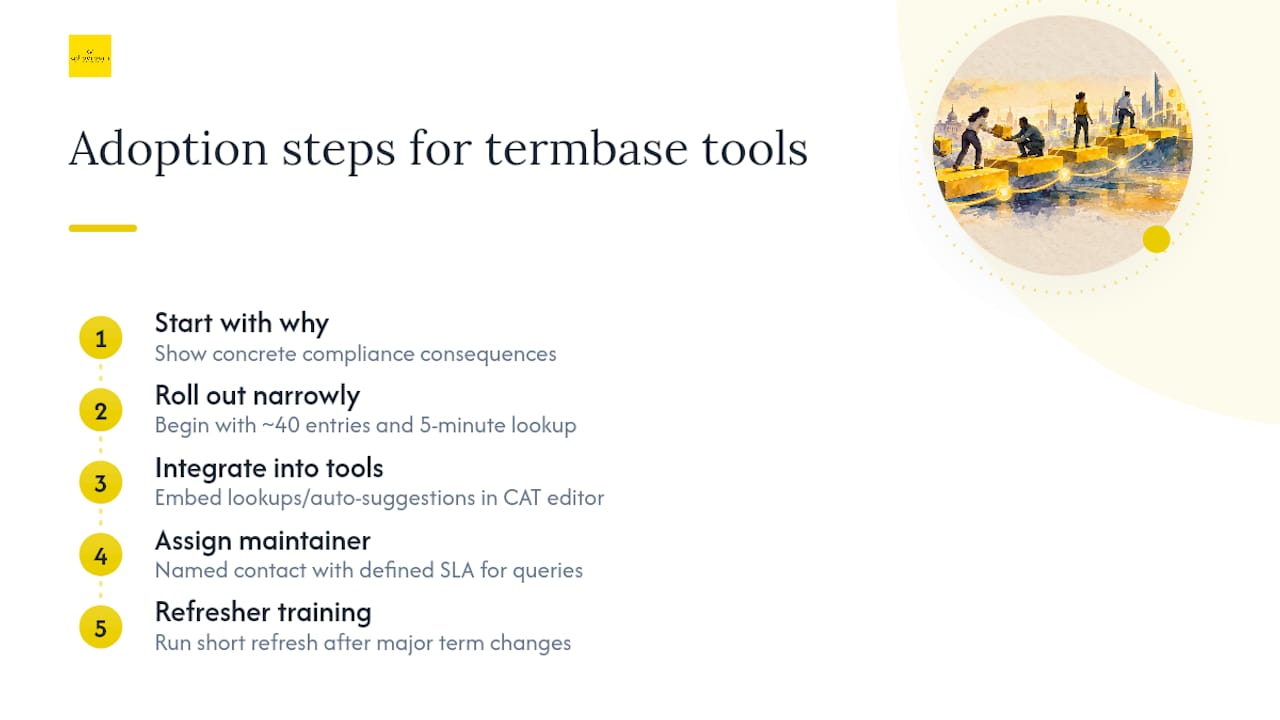 Training and Adoption Strategies for Termbase Tools — overview diagram