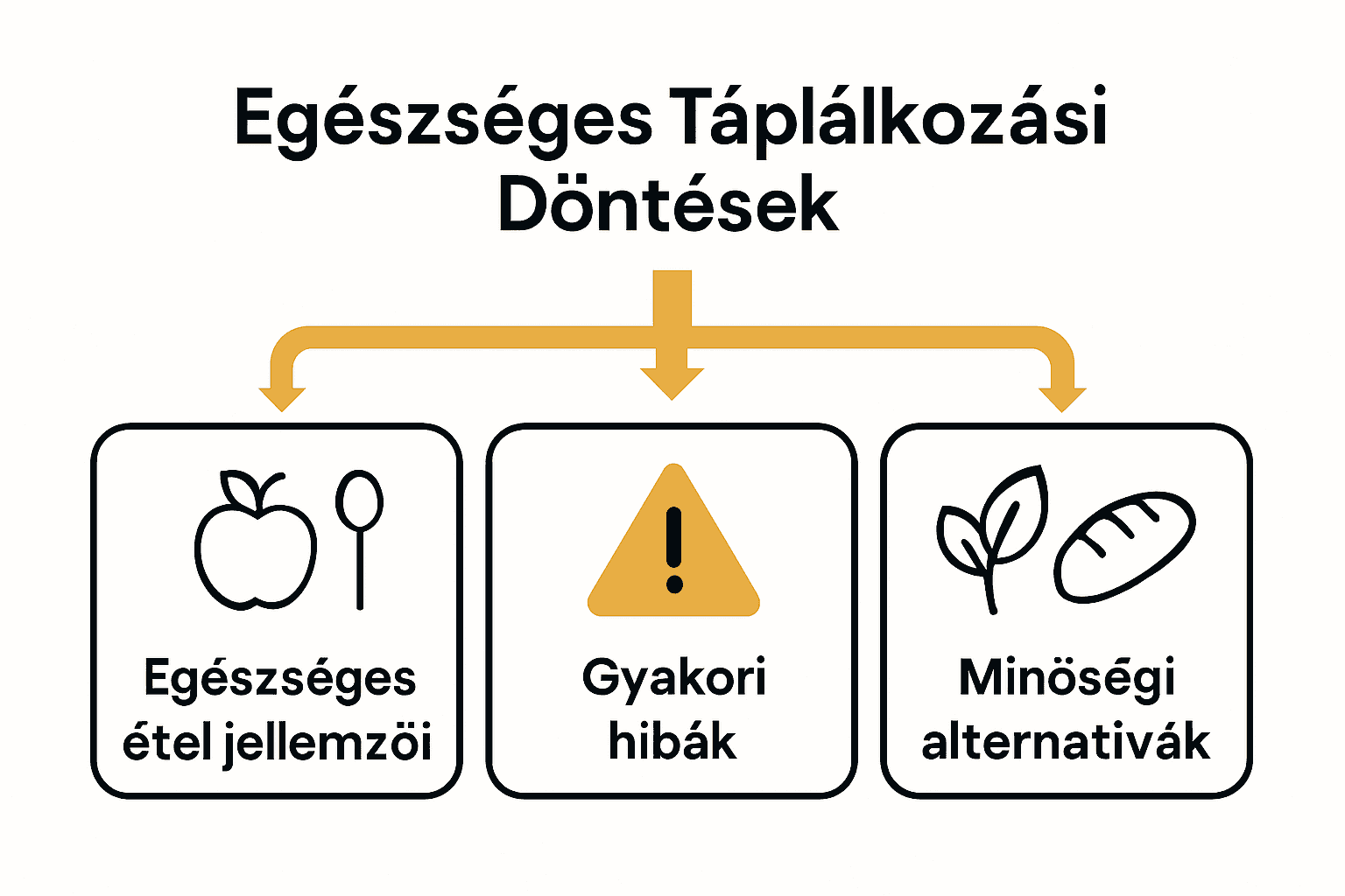 Egészséges étel jellemzői és hibák egyszerű ikonokkal