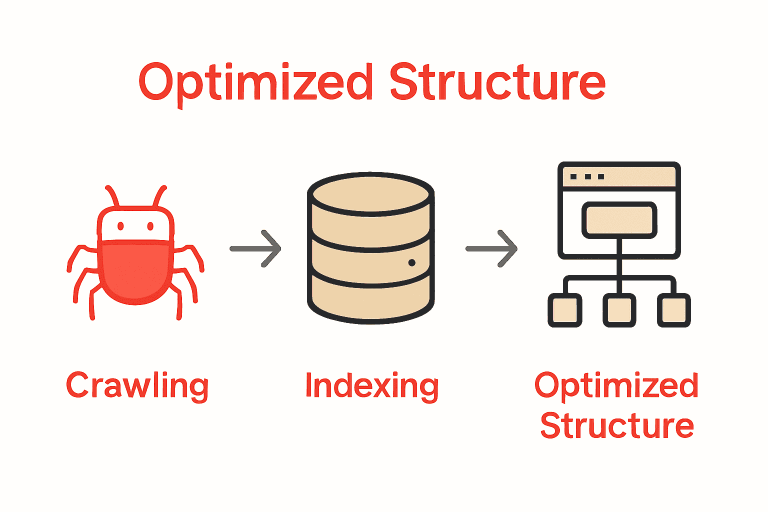 Infographic showing web crawling, content indexing, and optimal site structure.