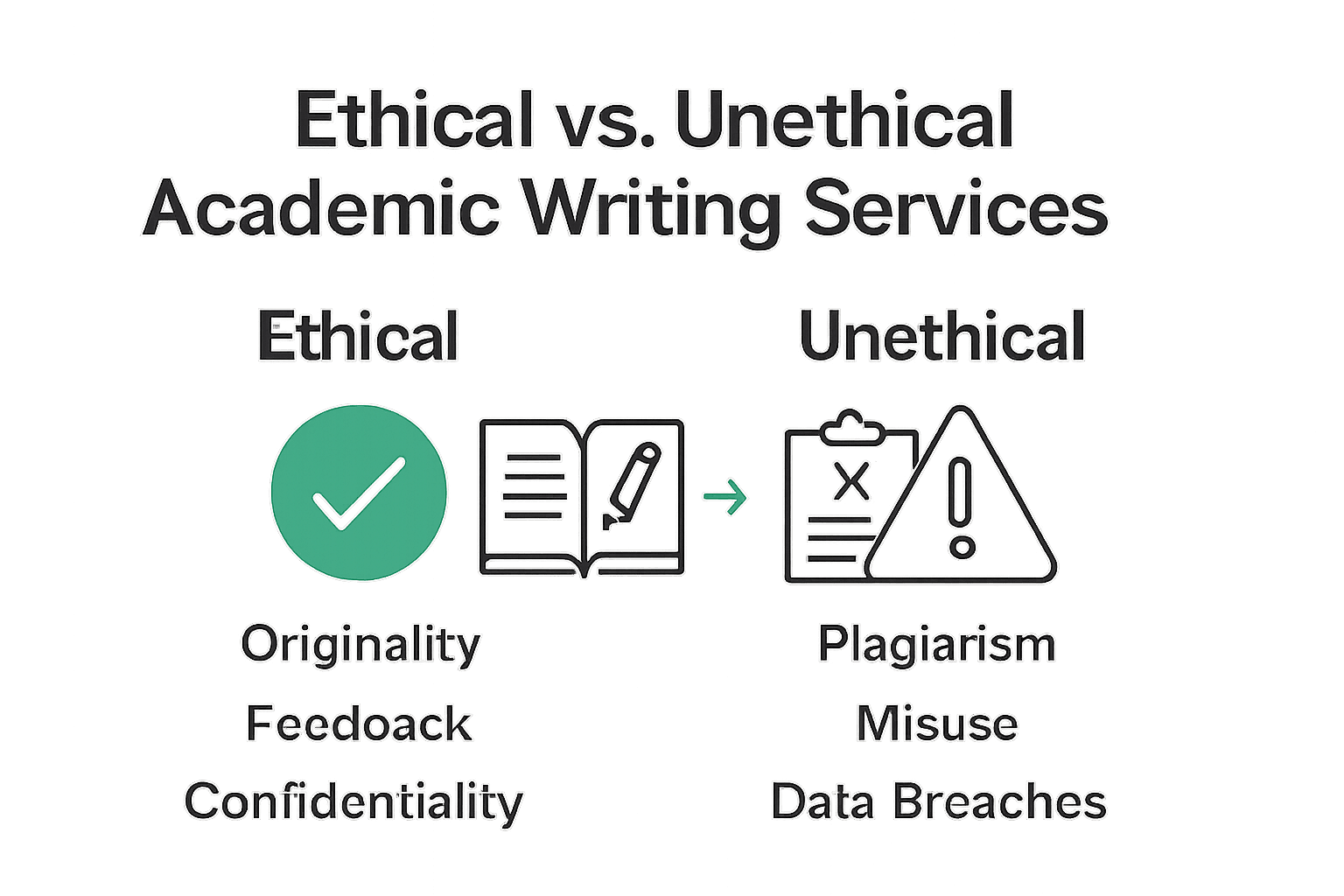 Infographic contrasting ethical and unethical academic writing services