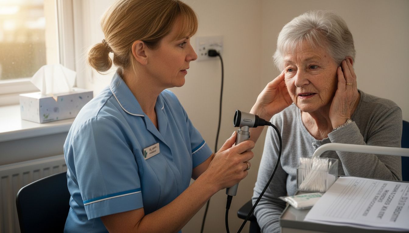 Audiologist performing ear wax removal procedure