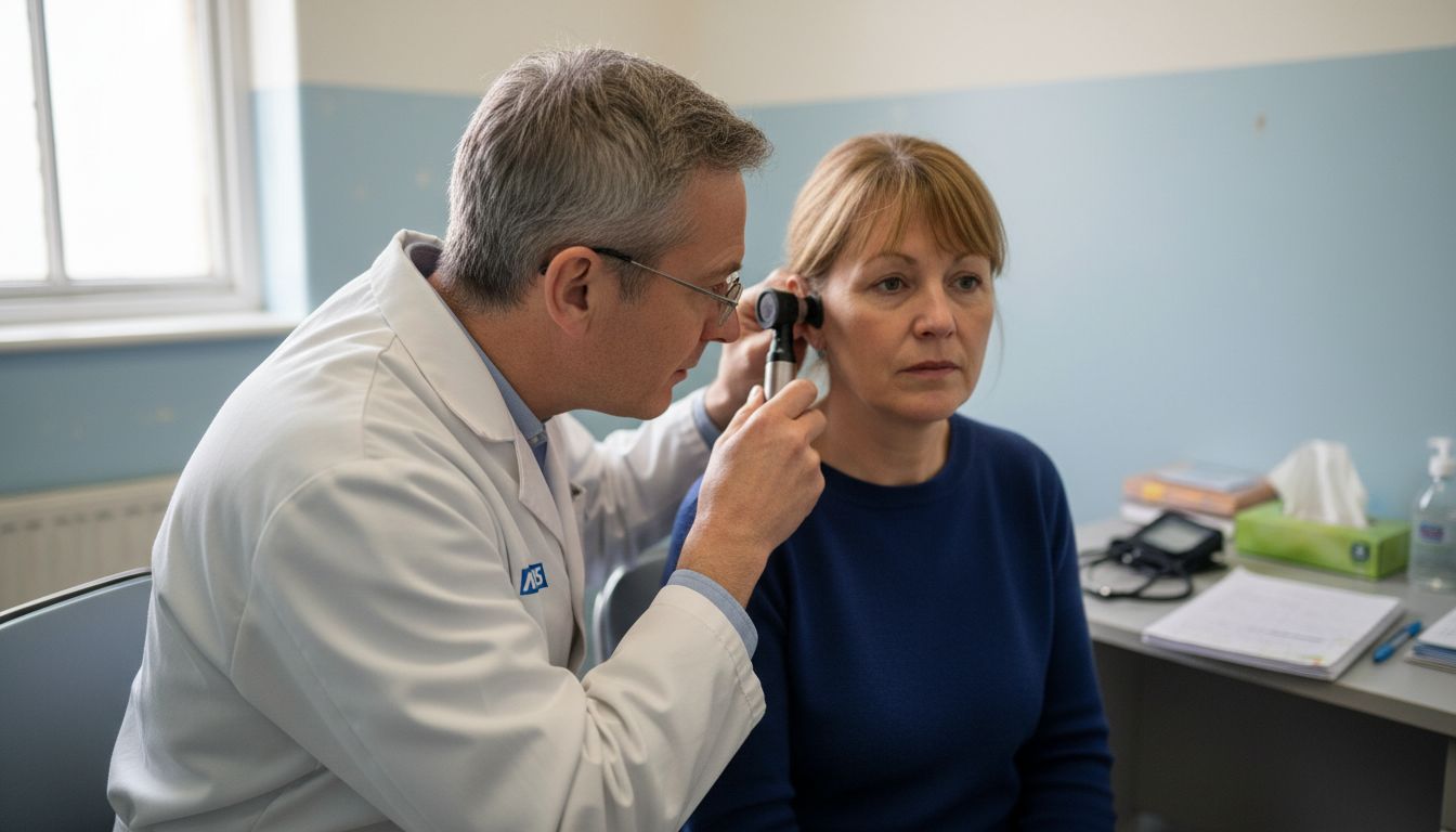 Doctor examining patient’s ear for wax