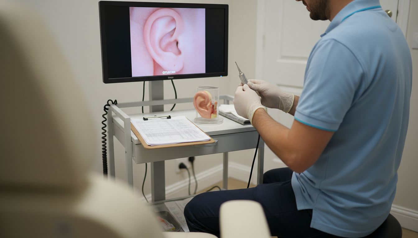 Clinician preparing microsuction ear wax device