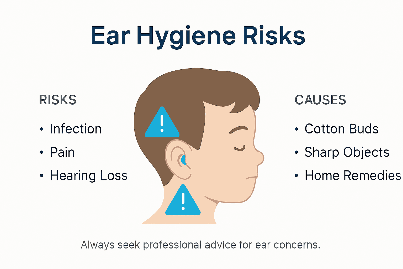 Infographic showing ear hygiene risks in children