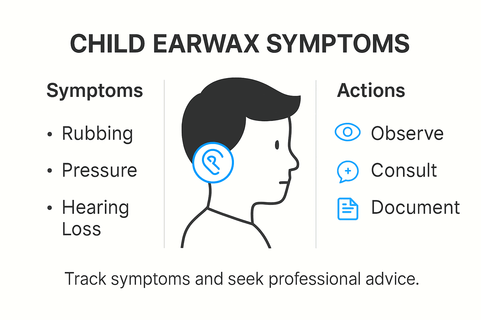 Infographic child earwax symptoms and parent actions