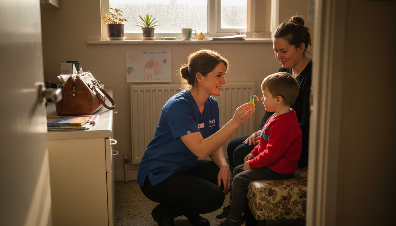 Child ear exam by doctor in clinic
