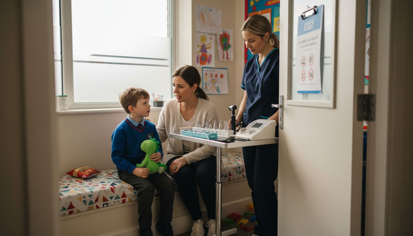 Child with mother at ear care clinic room