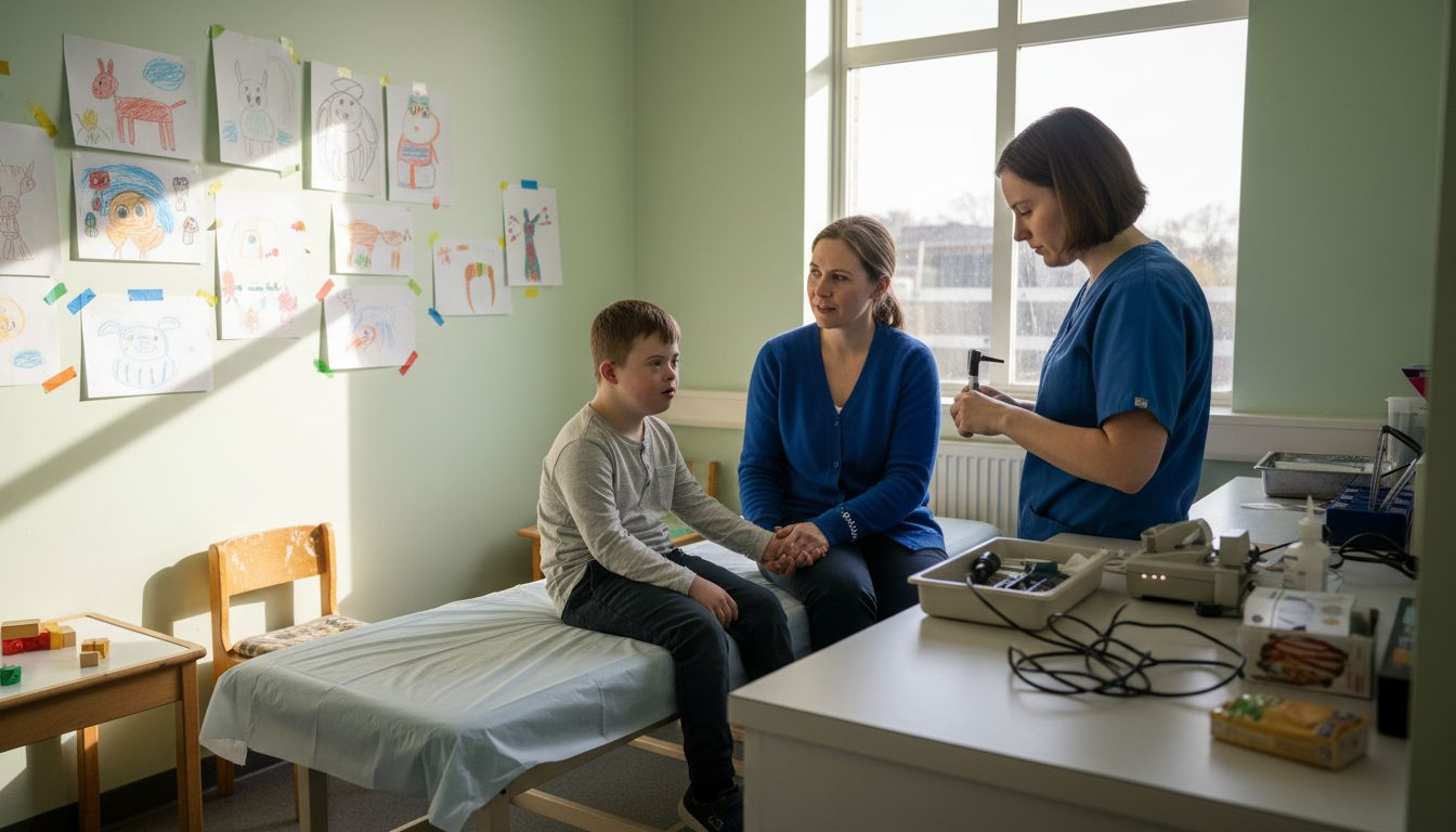 Child with mother in pediatric ear clinic